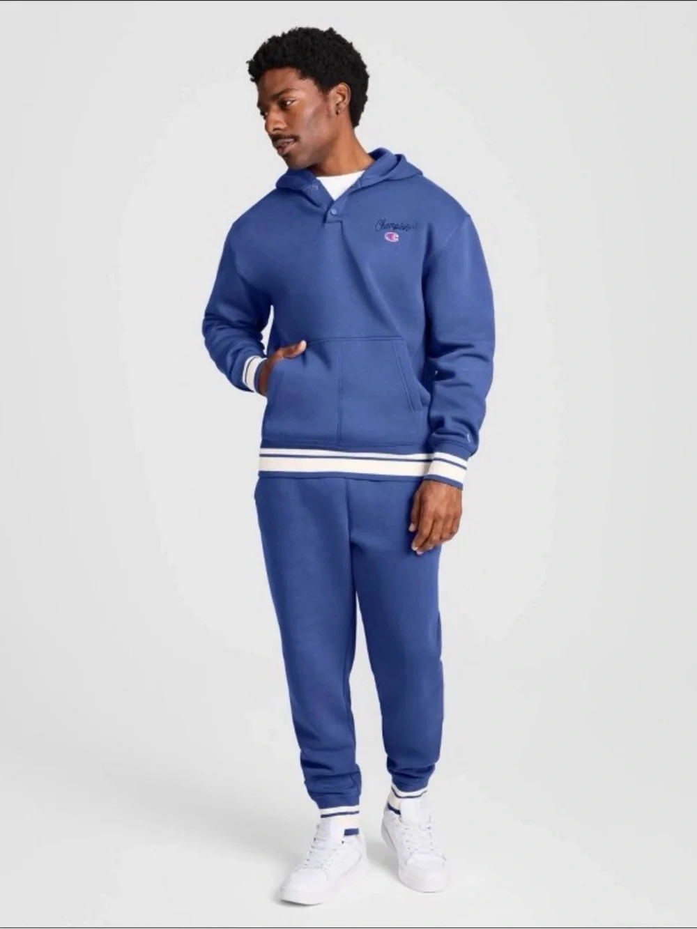 Champion’s Mens Fleece Snap Hoodie and Jogger Sweat set 2XL Blue